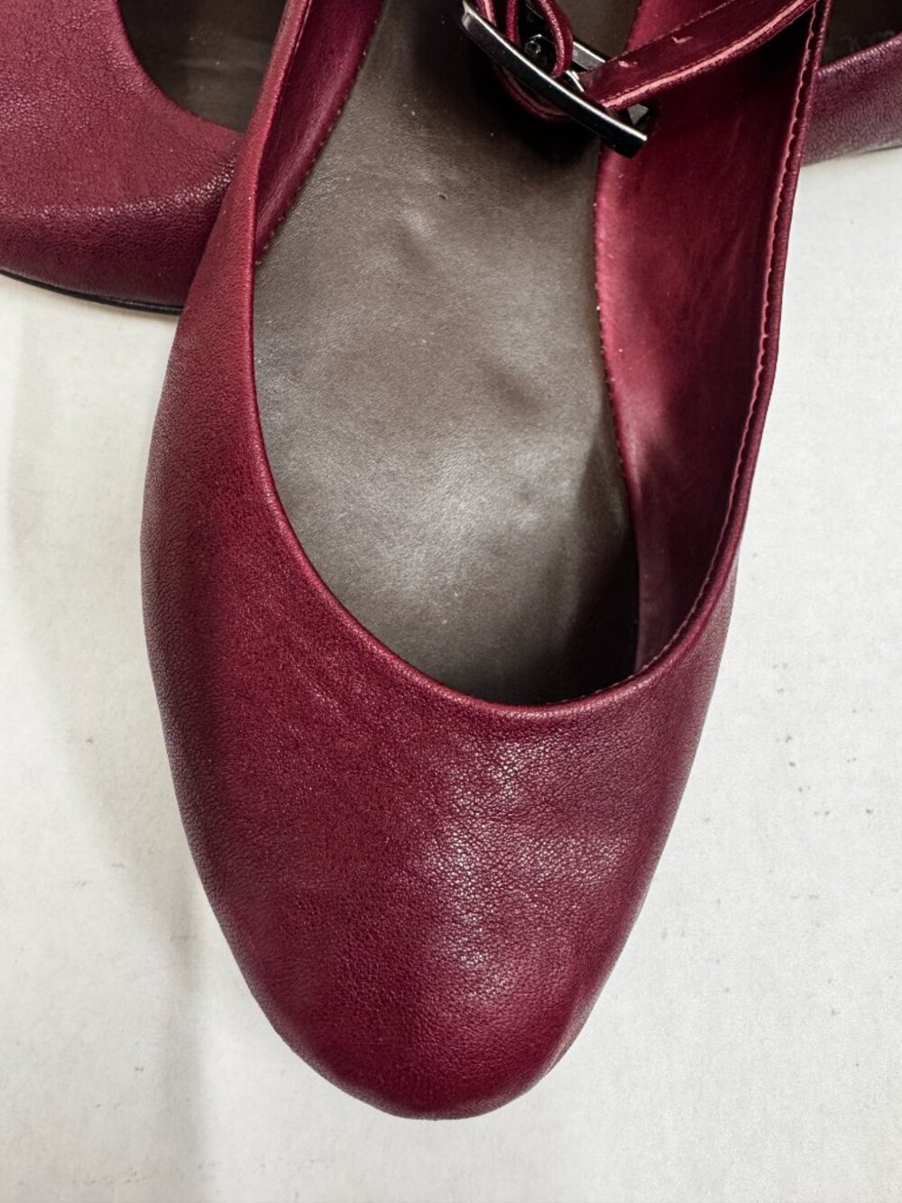 Y2K 7 For All Mankind Womens Ballet Flats Cranberry Ankle Strap Leather Shoes - Picture 2 of 9